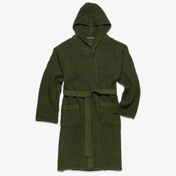 Onsen Supima Cotton Waffle Bath Robe Forest Green Unisex Hooded Size Medium - Picture 1 of 13